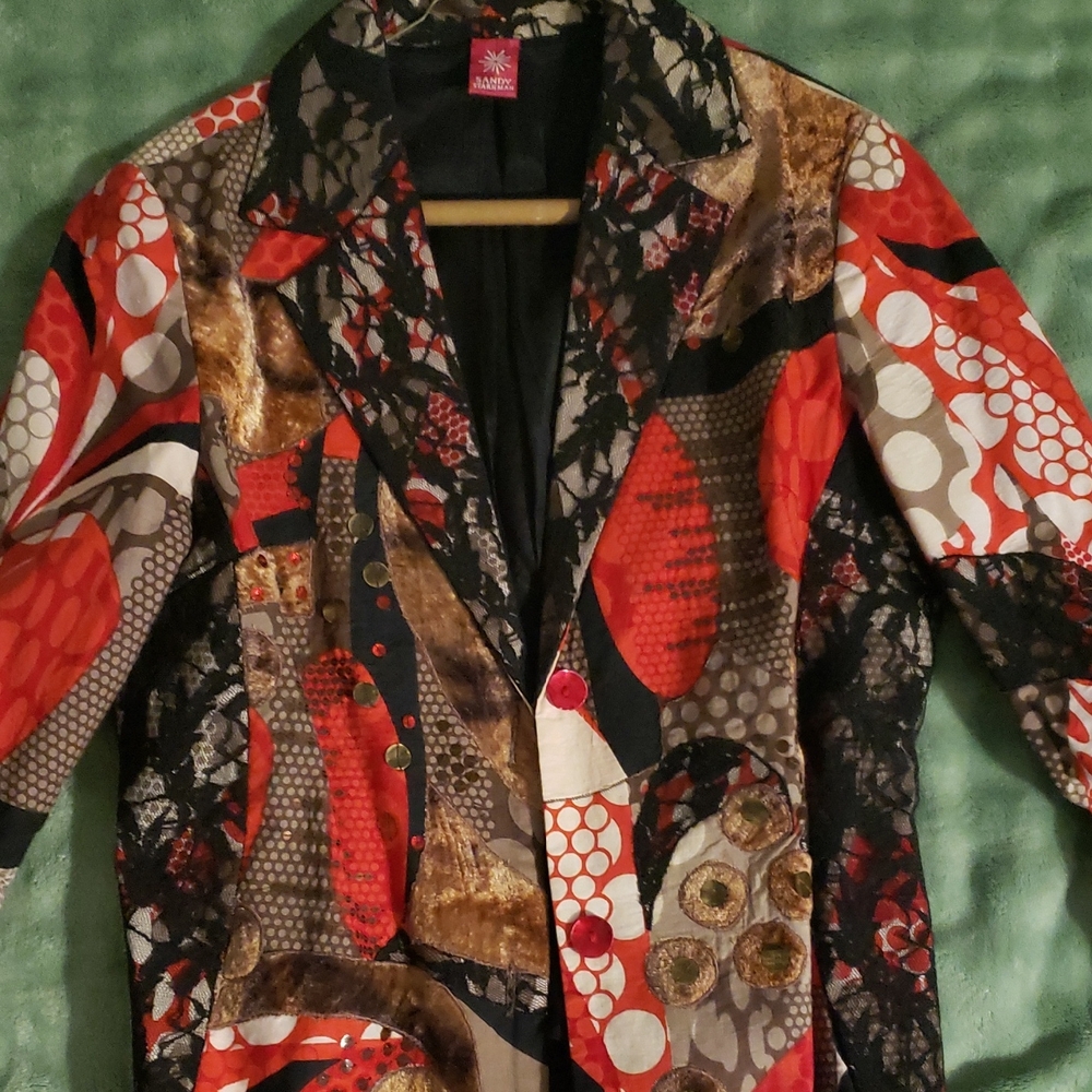 Sandy Starkman Red and Brown Abstract Blazer